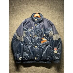 Vintage Denver Broncos Jacket Mens XL Pro Line Logo Athletic Quilted Hood 90s